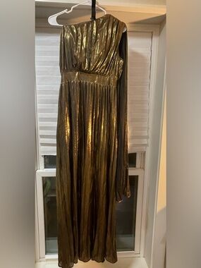 Metallic Gold One-Shoulder Evening Gown